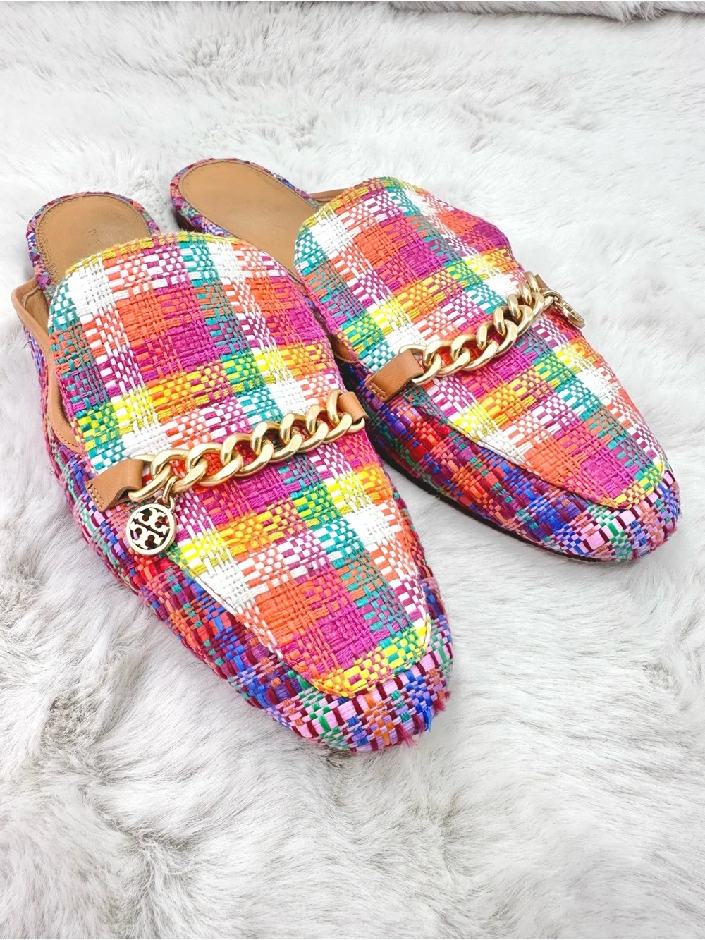 Tory Burch Mini Benton Loafer Slide Mule Flats Multicolor Charm Size 11